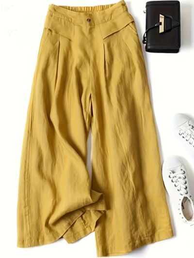 Full Size Half Elastic Waist Wide Leg Pants -- 