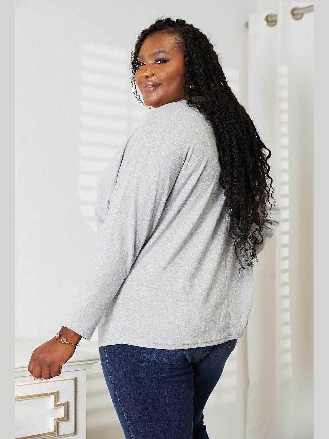 Double Take Seam Detail Round Neck Long Sleeve Top -- 