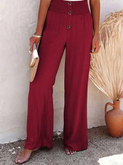 Full Size Decorative Button High Waist Pants -- 