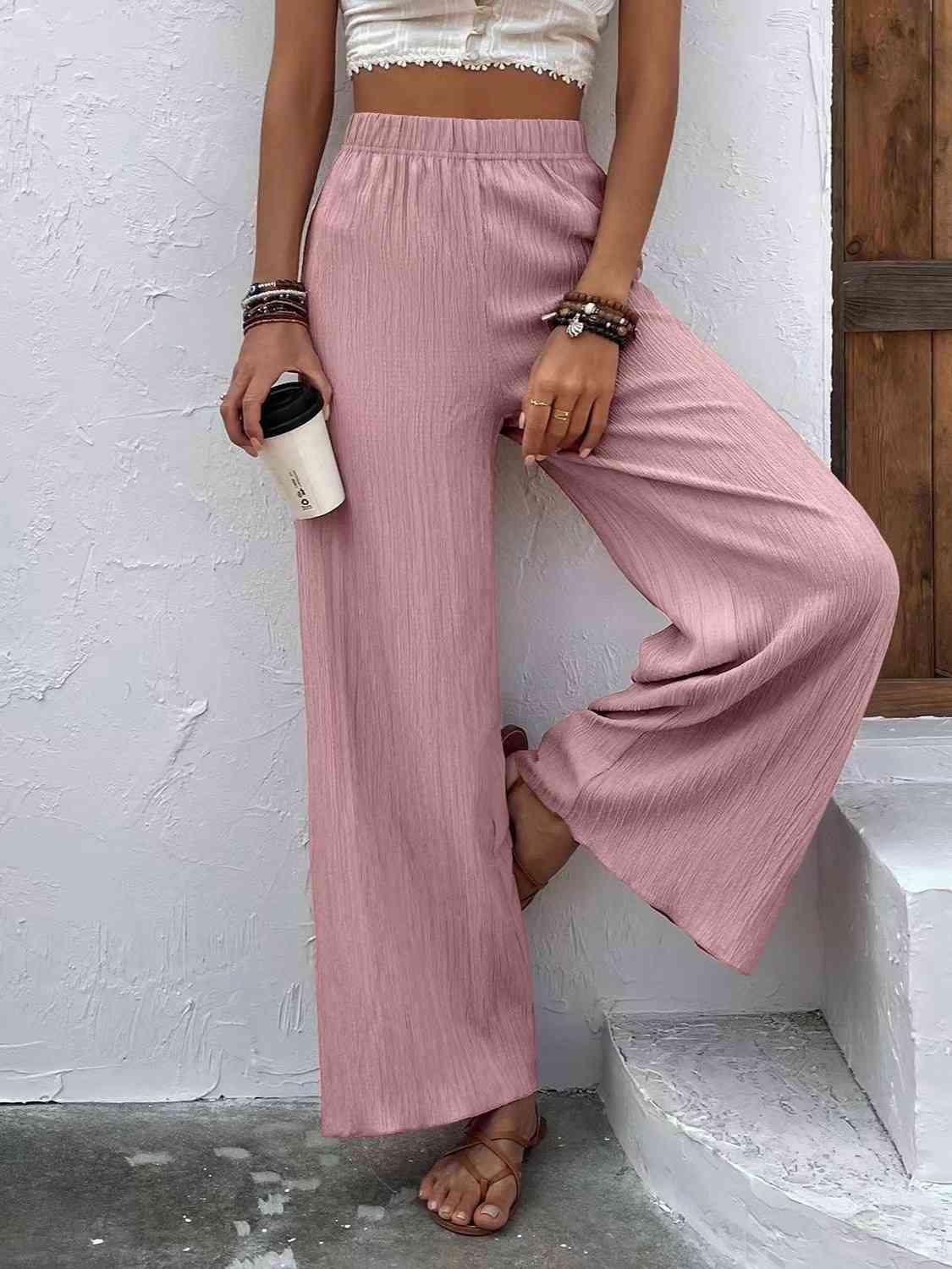 Full Size High Waist Wide Leg Pants -- 