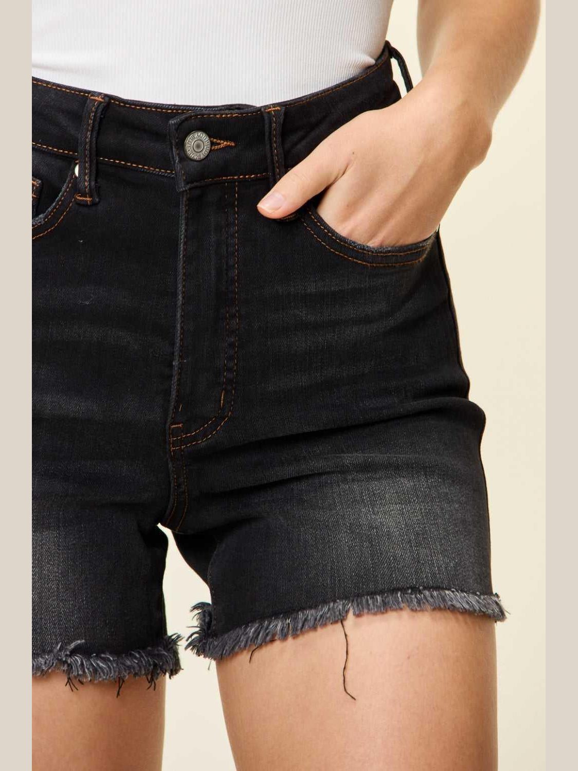 Judy Blue Full Size Tummy Control Fray Hem Shorts -- 