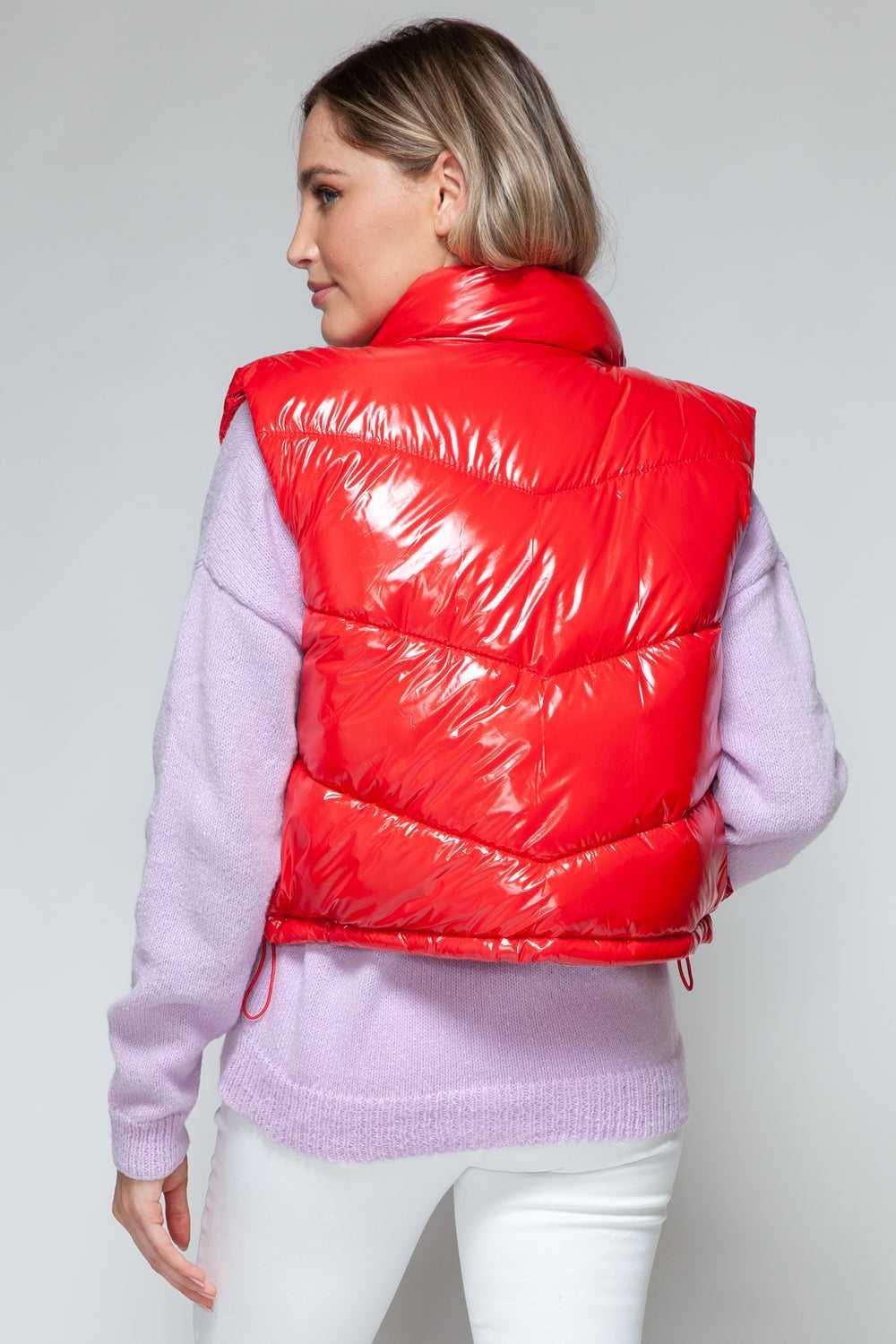 Snobbish Zip Up Turtleneck Shiny Quilted Vest -- 