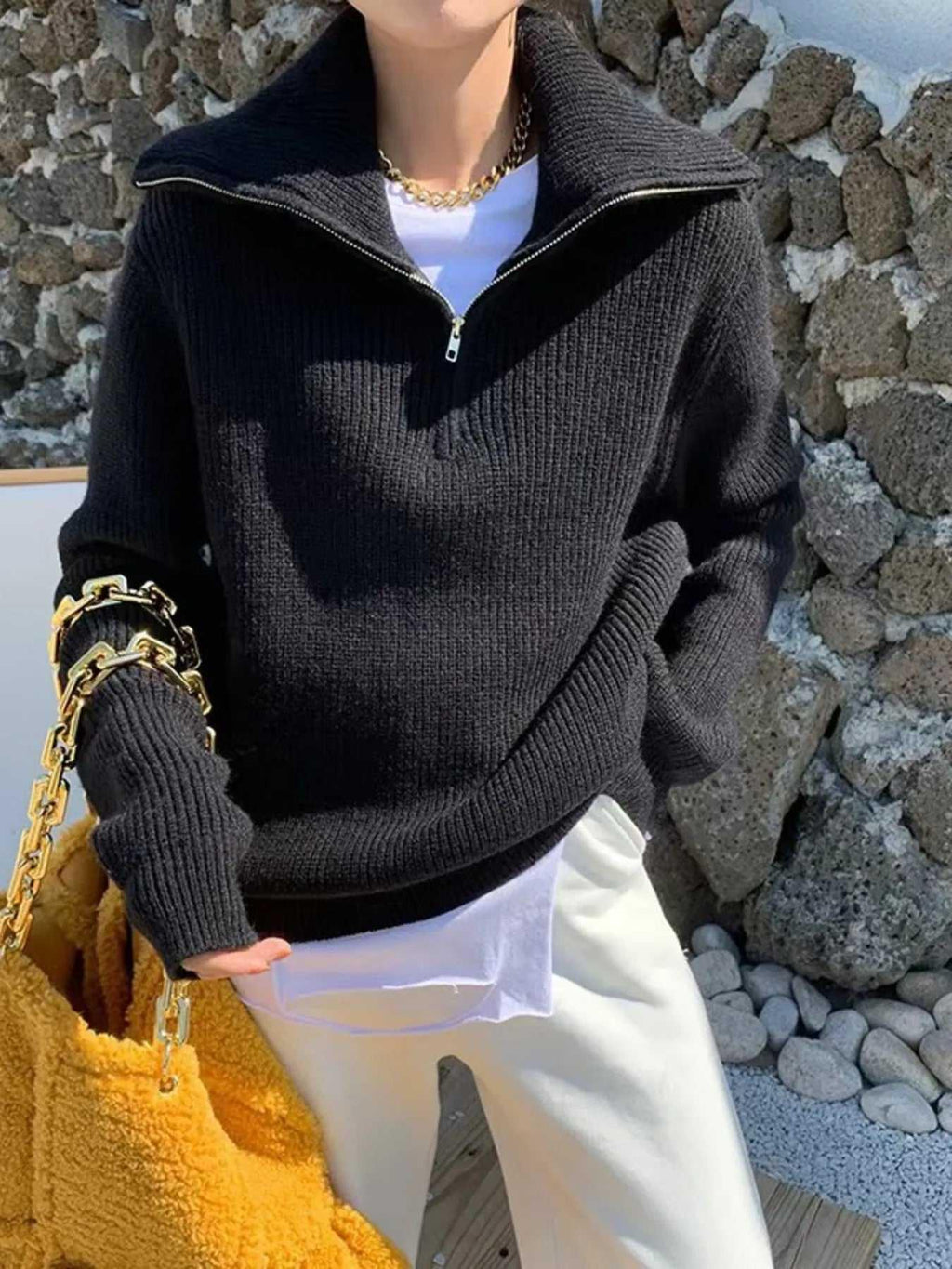 Half-Zip Long Sleeve Sweater -- 