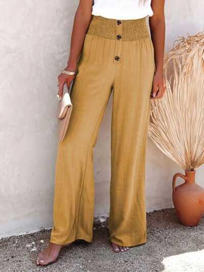 Full Size Decorative Button High Waist Pants -- 