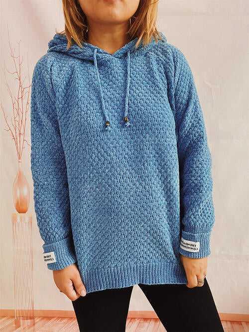 Drawstring Long Sleeve Hooded Sweater -- 