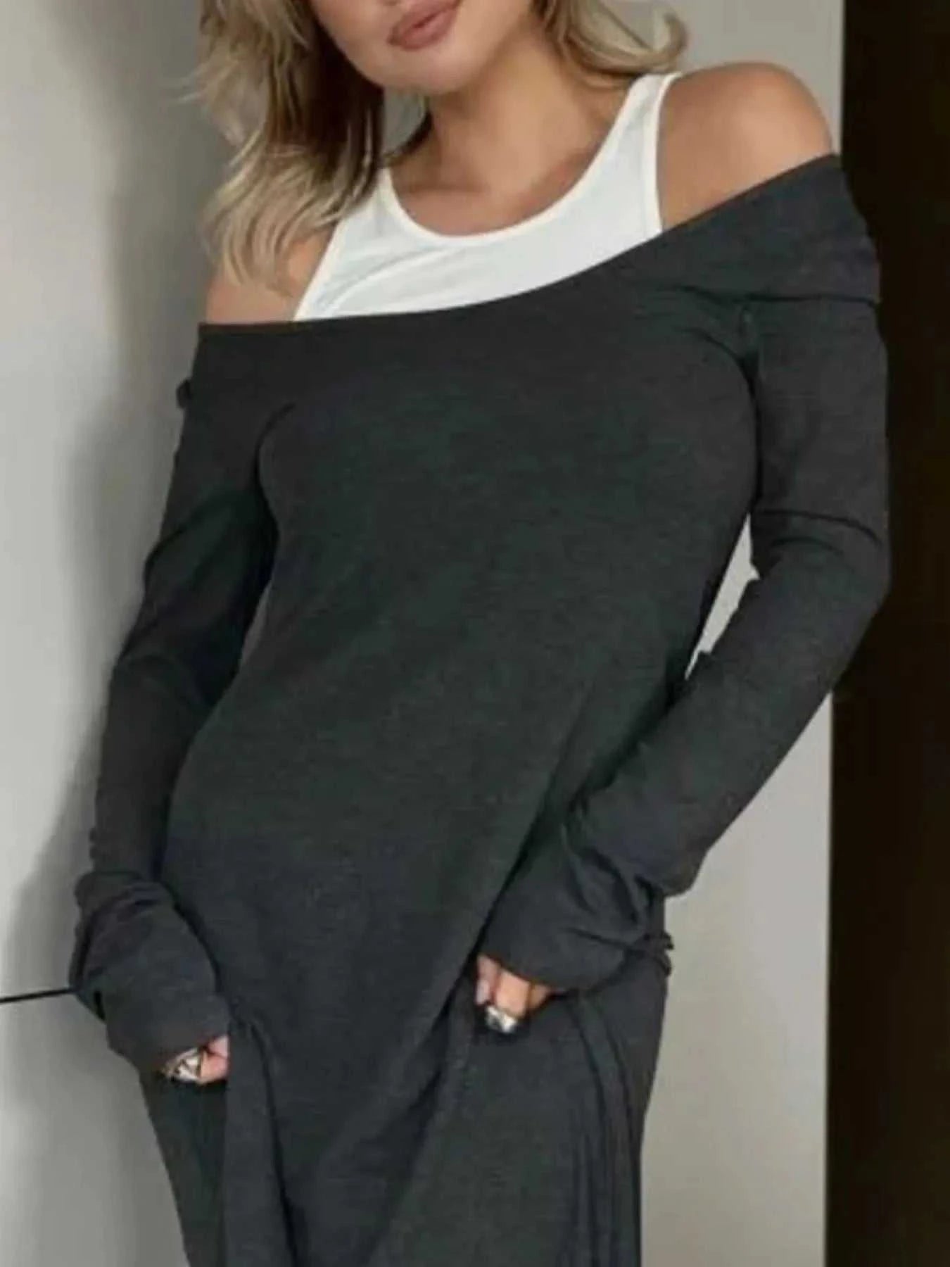 Contrast Long Sleeve Maxi Dress