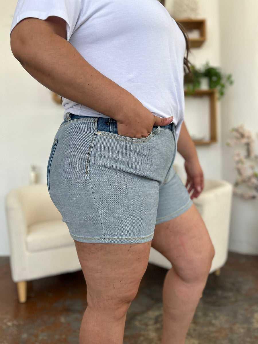 Judy Blue Full Size Color Block Denim Shorts -- 