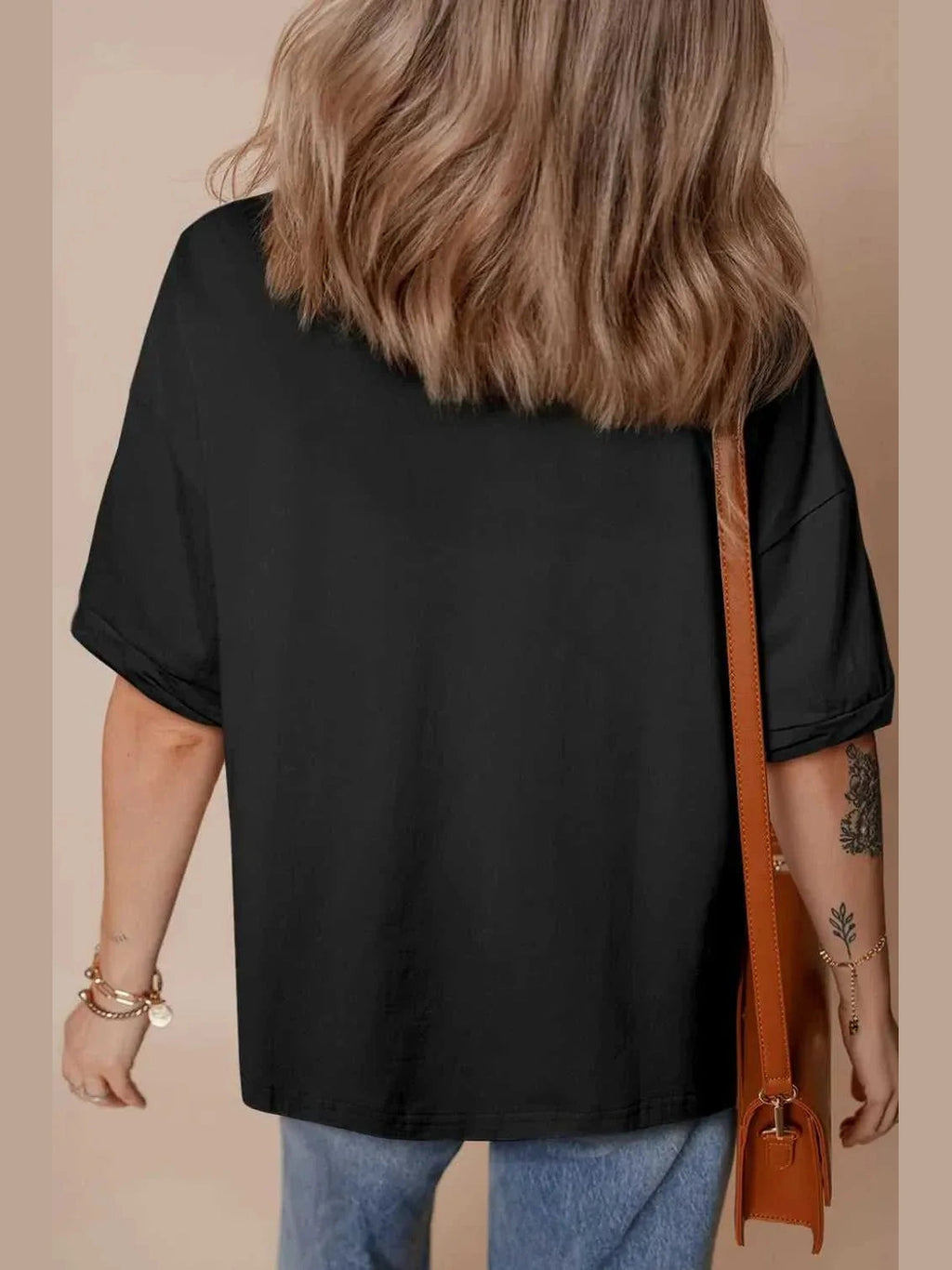 Loose Half Sleeve Hi Low Hem T Shirt -- 