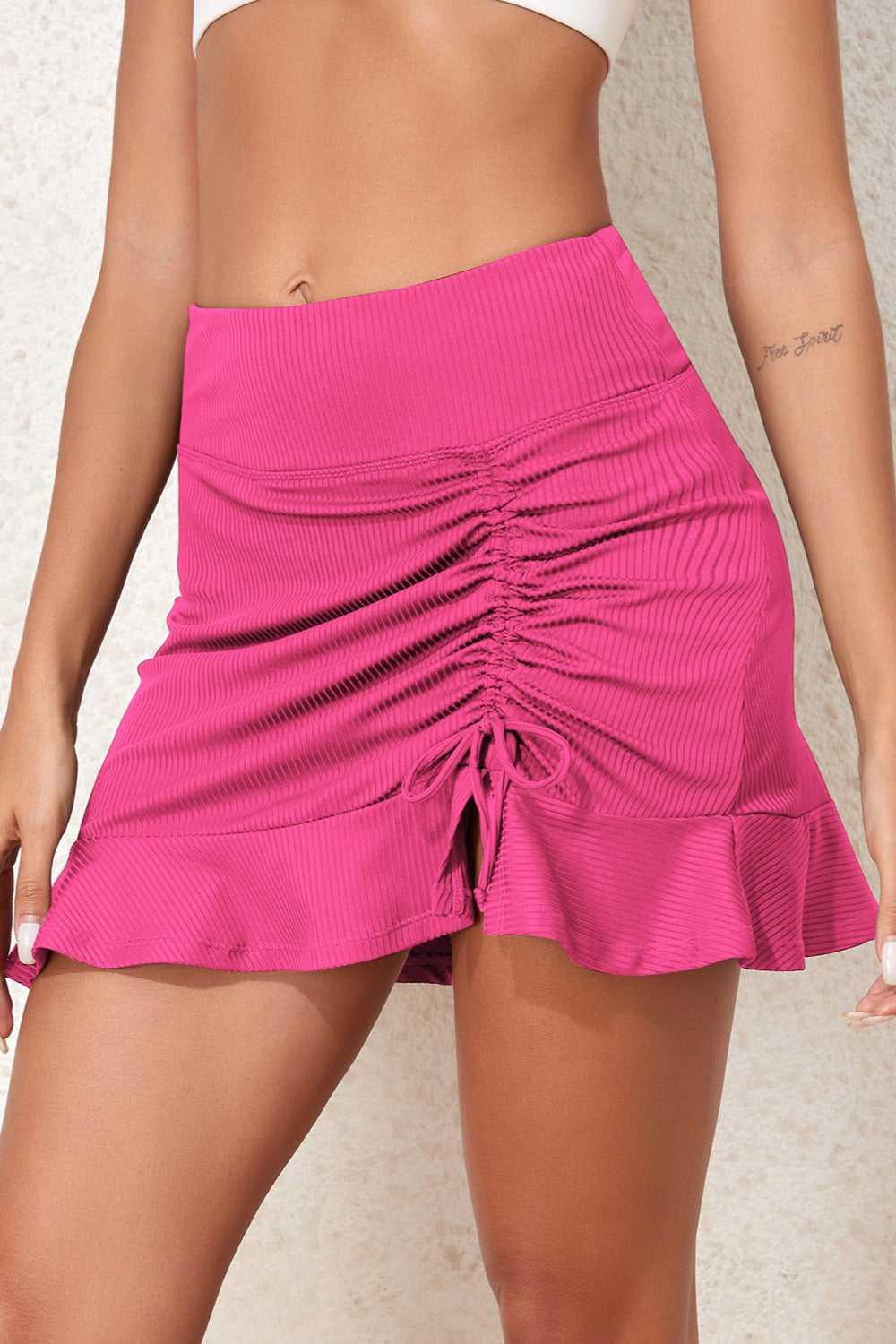 Ruched Elastic Waist Swim Skirt -- 