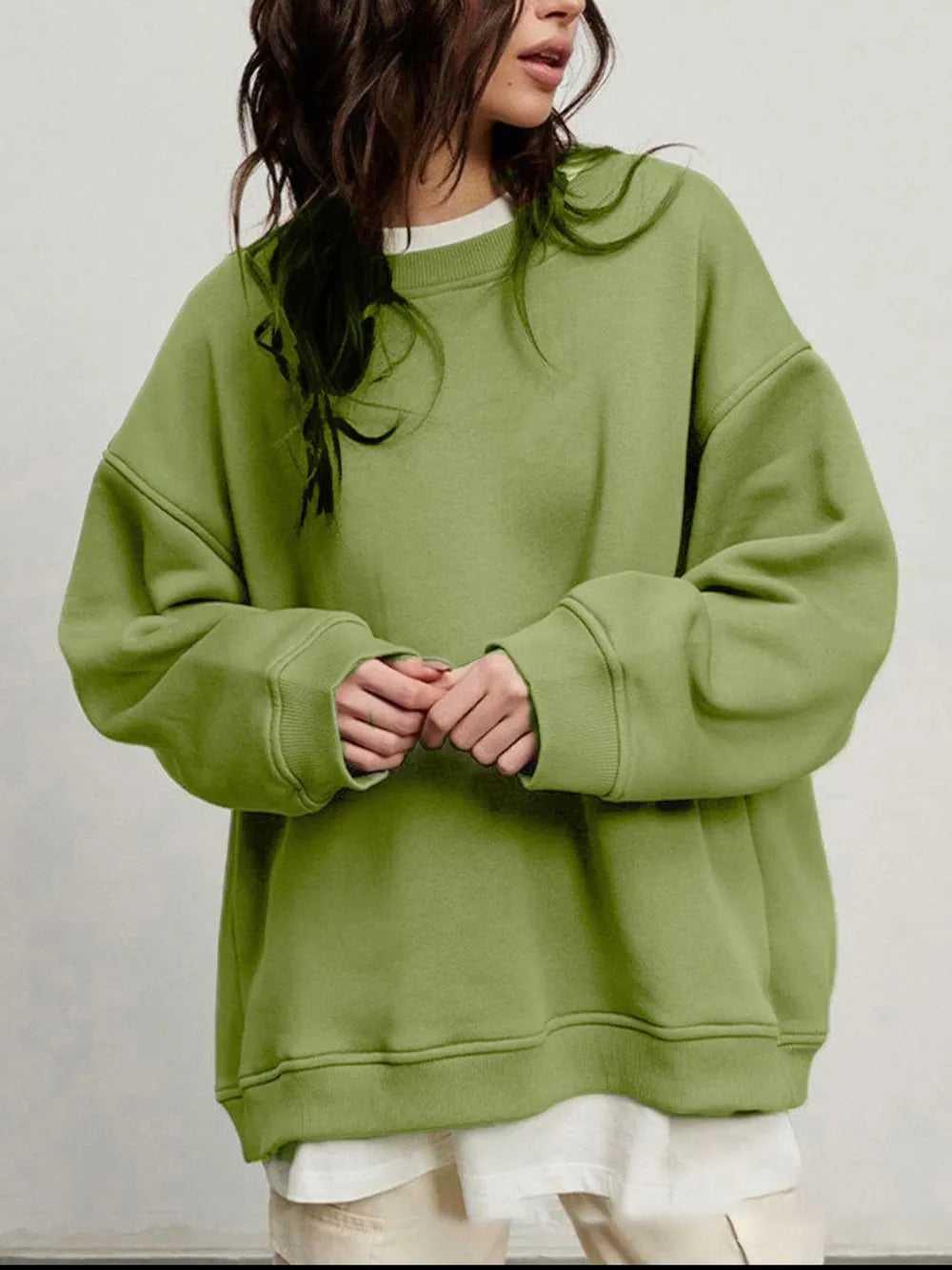Round Neck Dropped Shoulder Long Sleeve Sweatshirt -- 