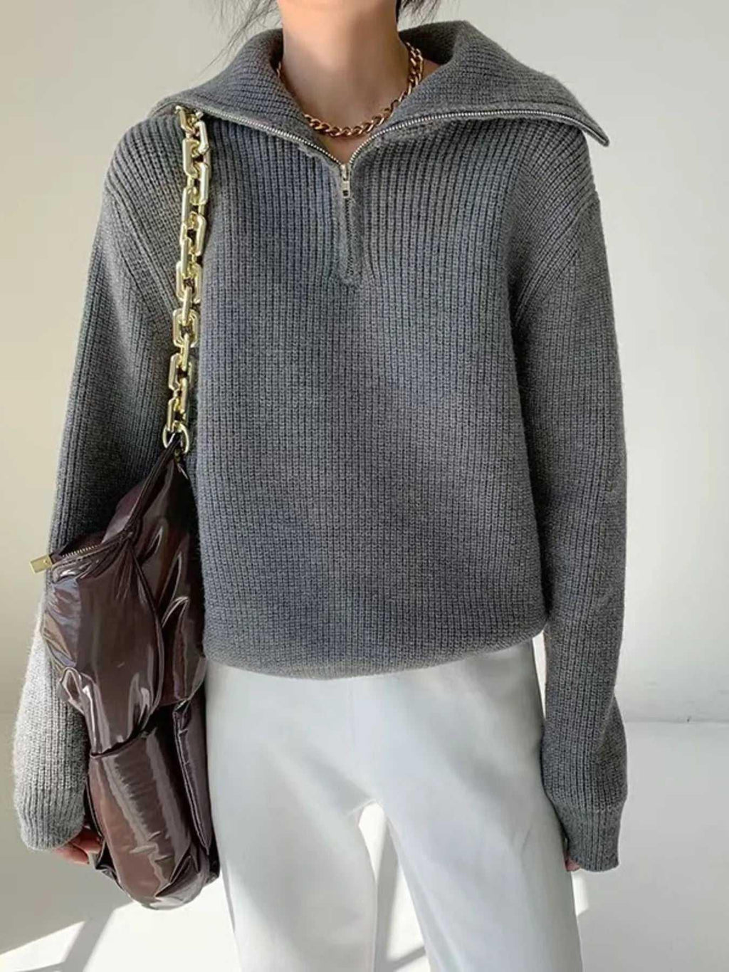 Half-Zip Long Sleeve Sweater -- 