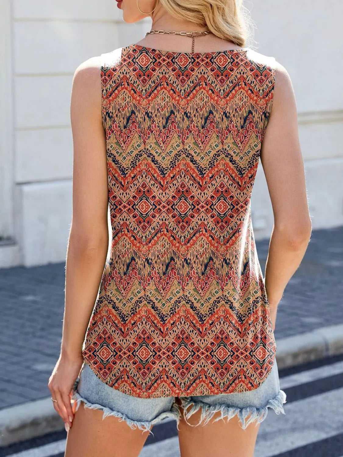 Printed Scoop Neck Wide Strap Tank -- 