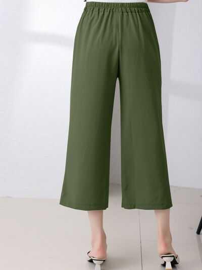Full Size Pocketed Half Elastic Waist Pants -- 