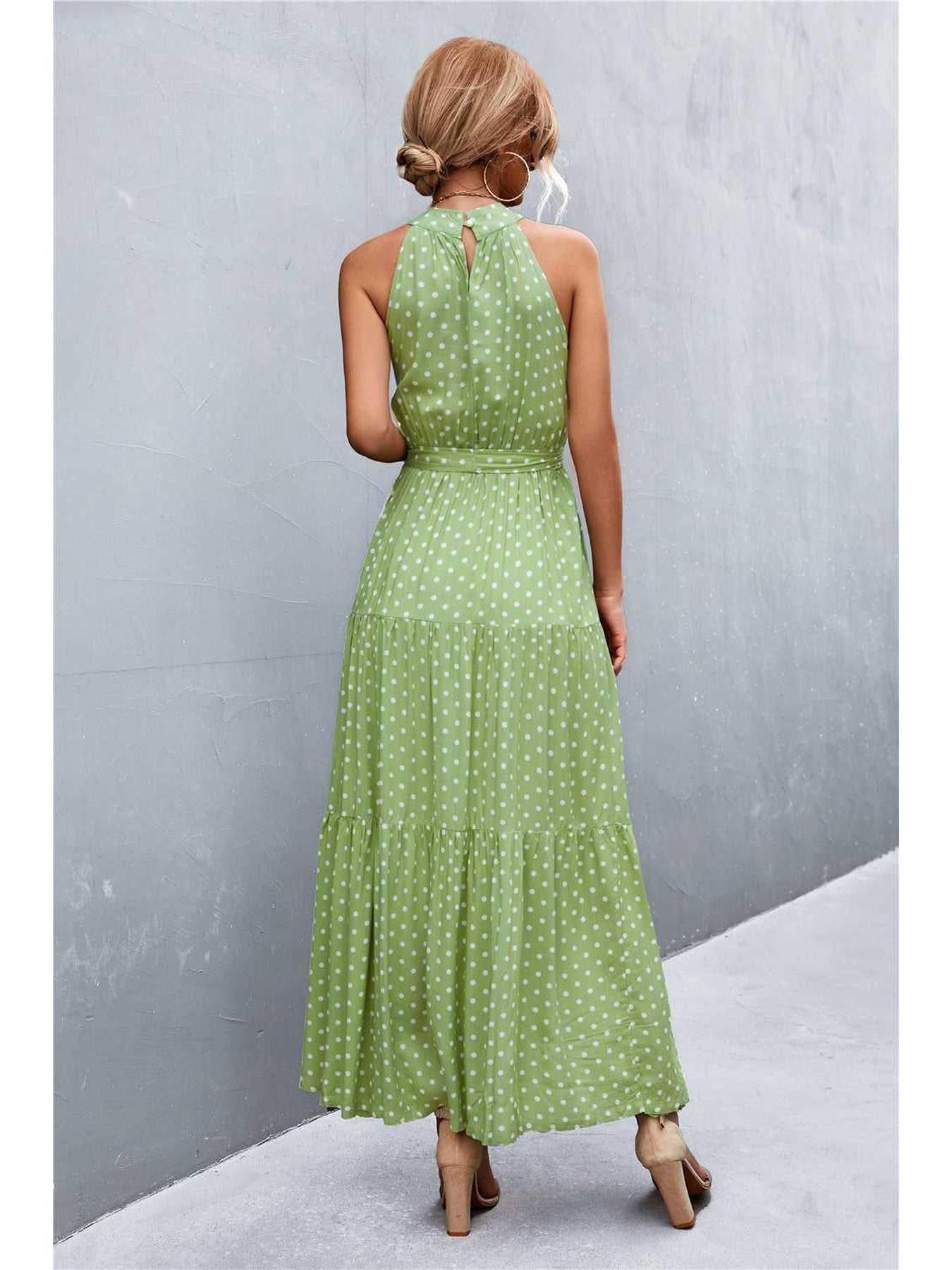 Printed Sleeveless Tie Waist Maxi Dress -- 