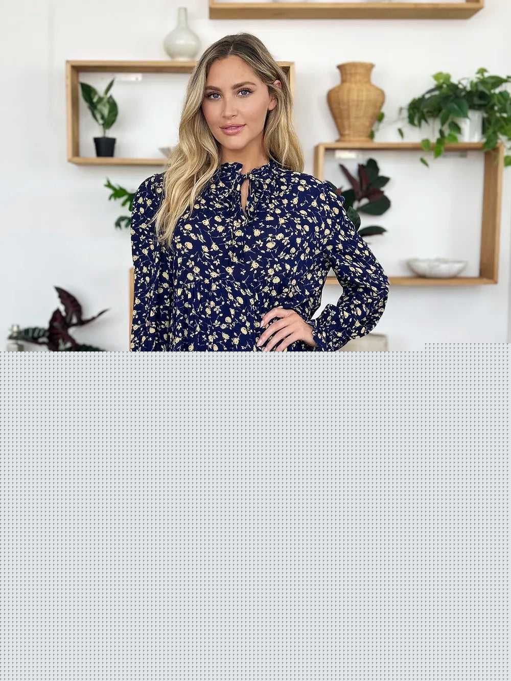 Double Take Full Size Printed Ruffle Hem Long Sleeve Tiered Dress -- 