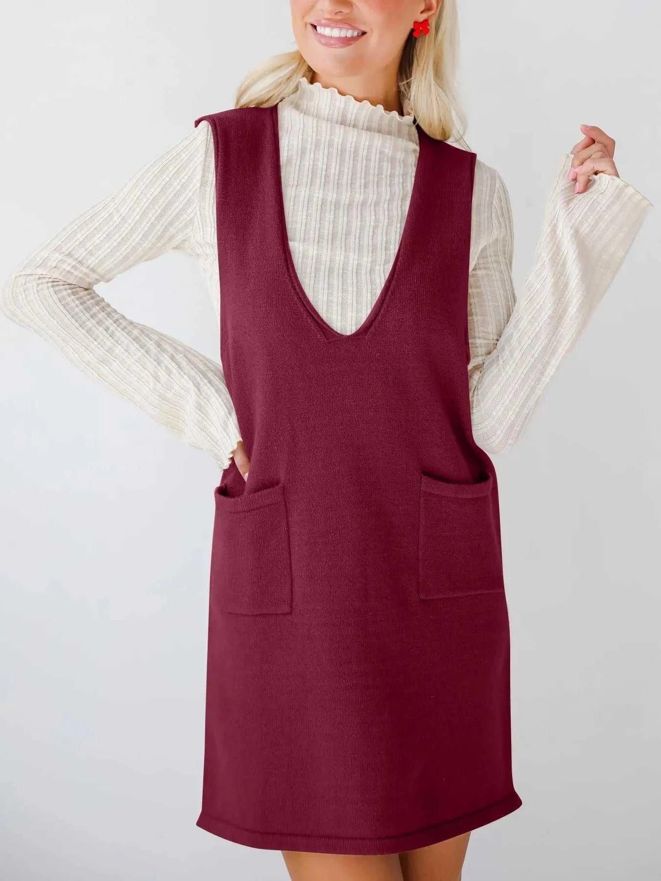 Sleeveless Knit Dress with Pockets -- 