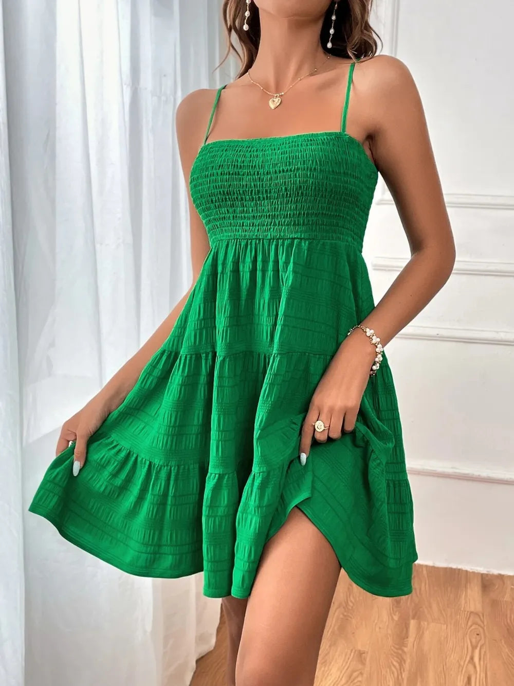 Smocked Tiered Sleeveless Midi Dress – Boho Summer Style