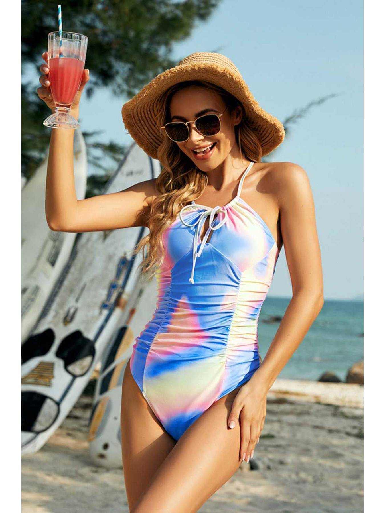 Tie-Dye Spaghetti Strap One-Piece Swimwear -- 