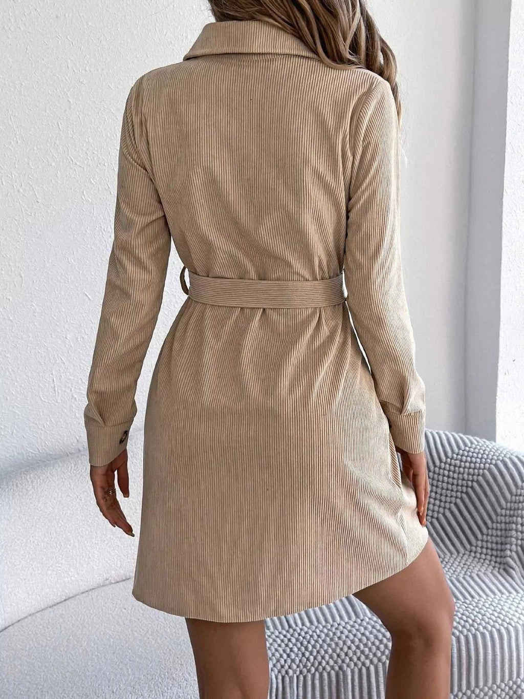 Button-Front Corduroy Shirt Dress -- 