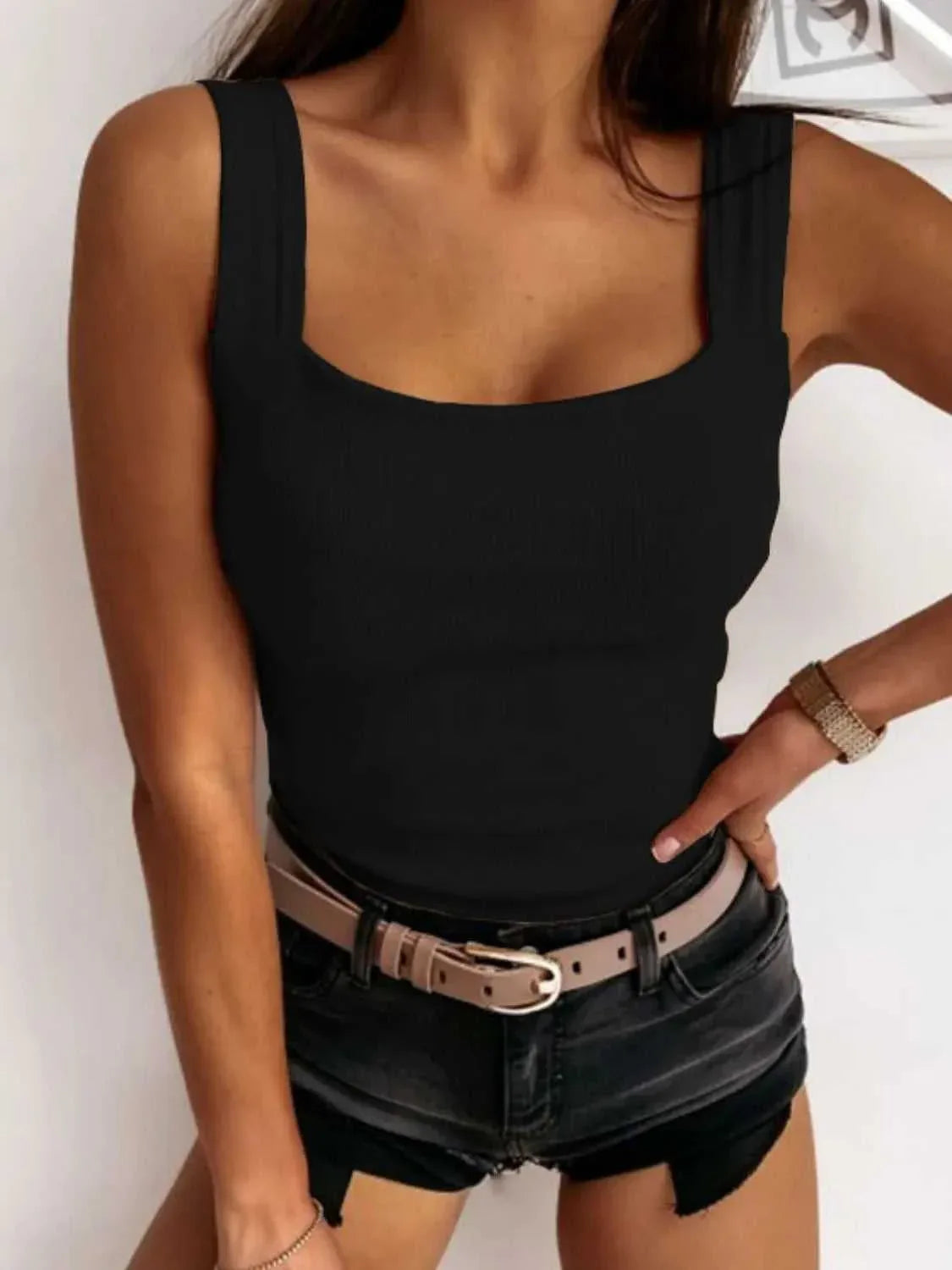 Square Neck Wide Strap Tank -- 