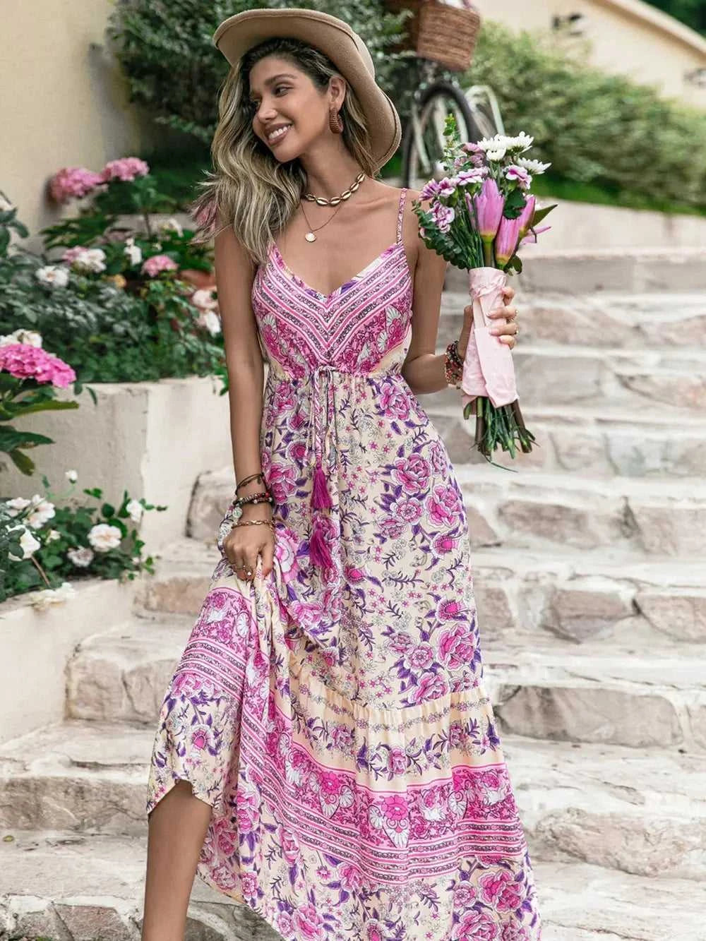 Tassel Printed V-Neck Maxi Dress - product_type from hopeford-streams.myshopify.com