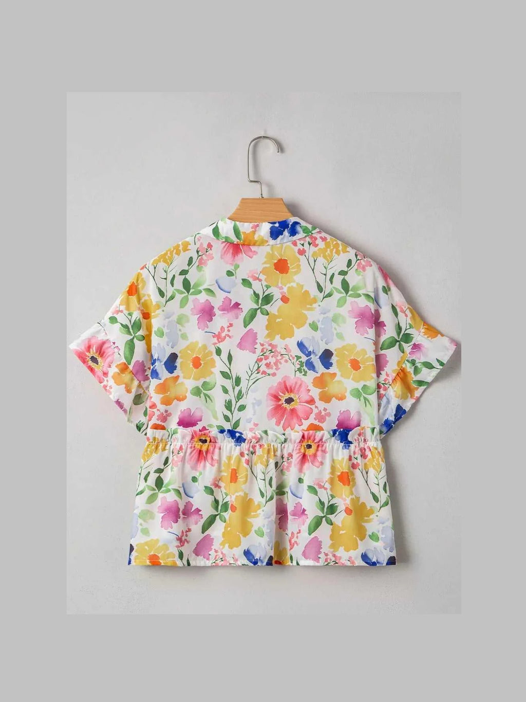 Floral Boxy Fit Ruffled Short Sleeve Blouse -- 