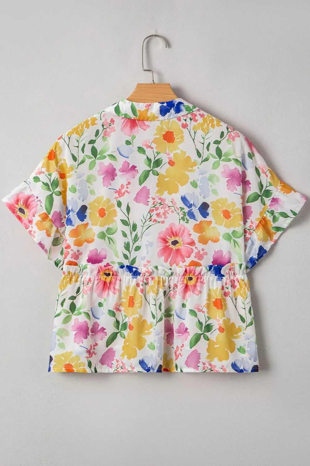 Floral Boxy Fit Ruffled Short Sleeve Blouse -- 