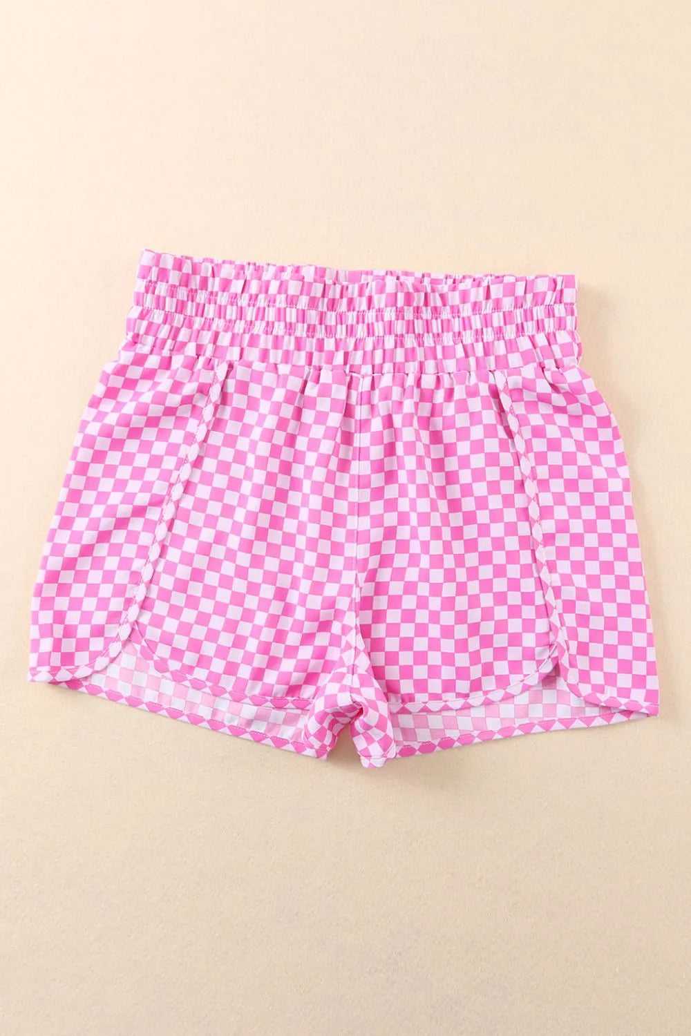 Smocked Elastic Waist Checkered Shorts
