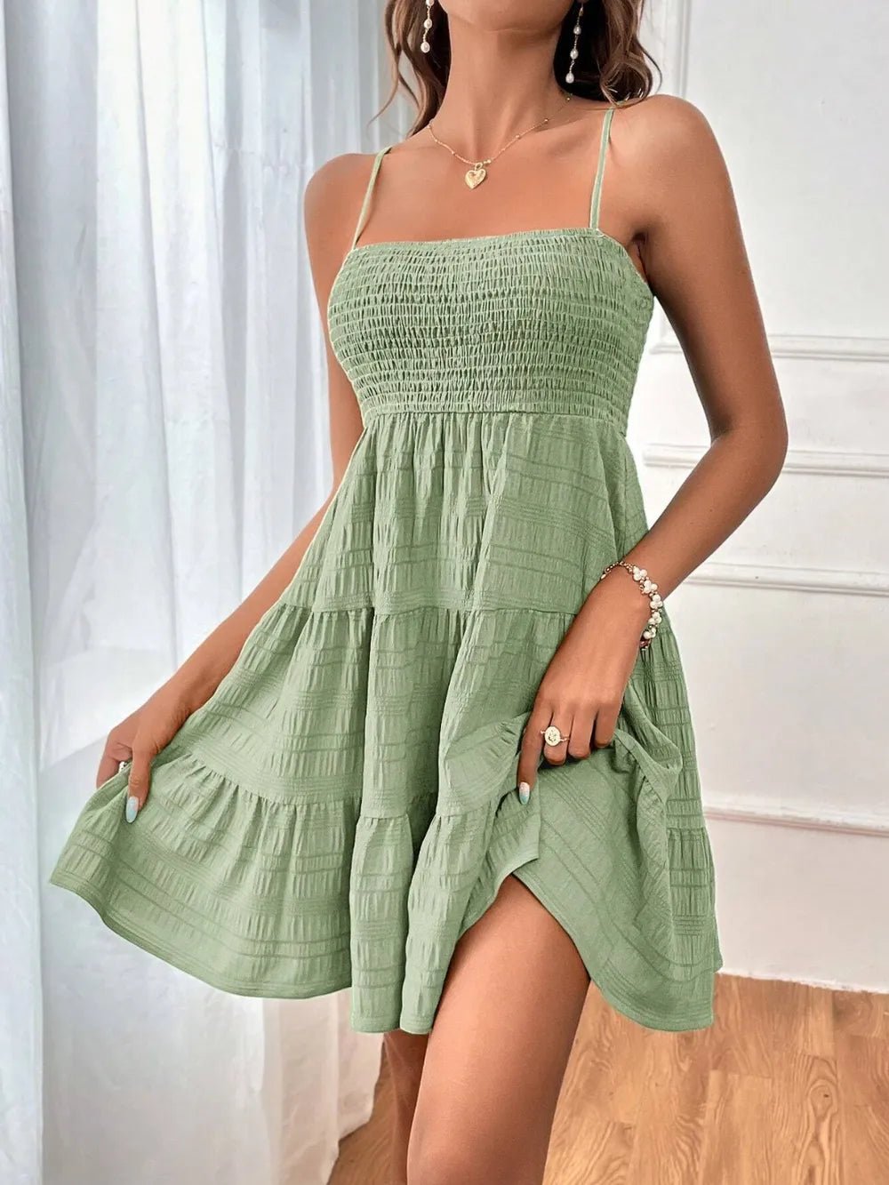Smocked Tiered Sleeveless Midi Dress – Boho Summer Style
