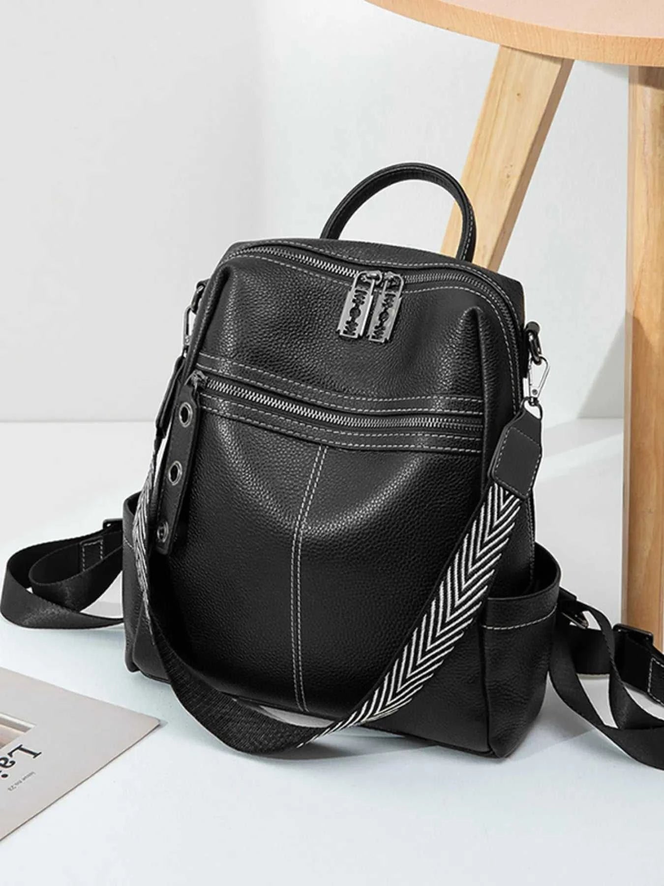 Leather Multi-Compartment Backpack Bag