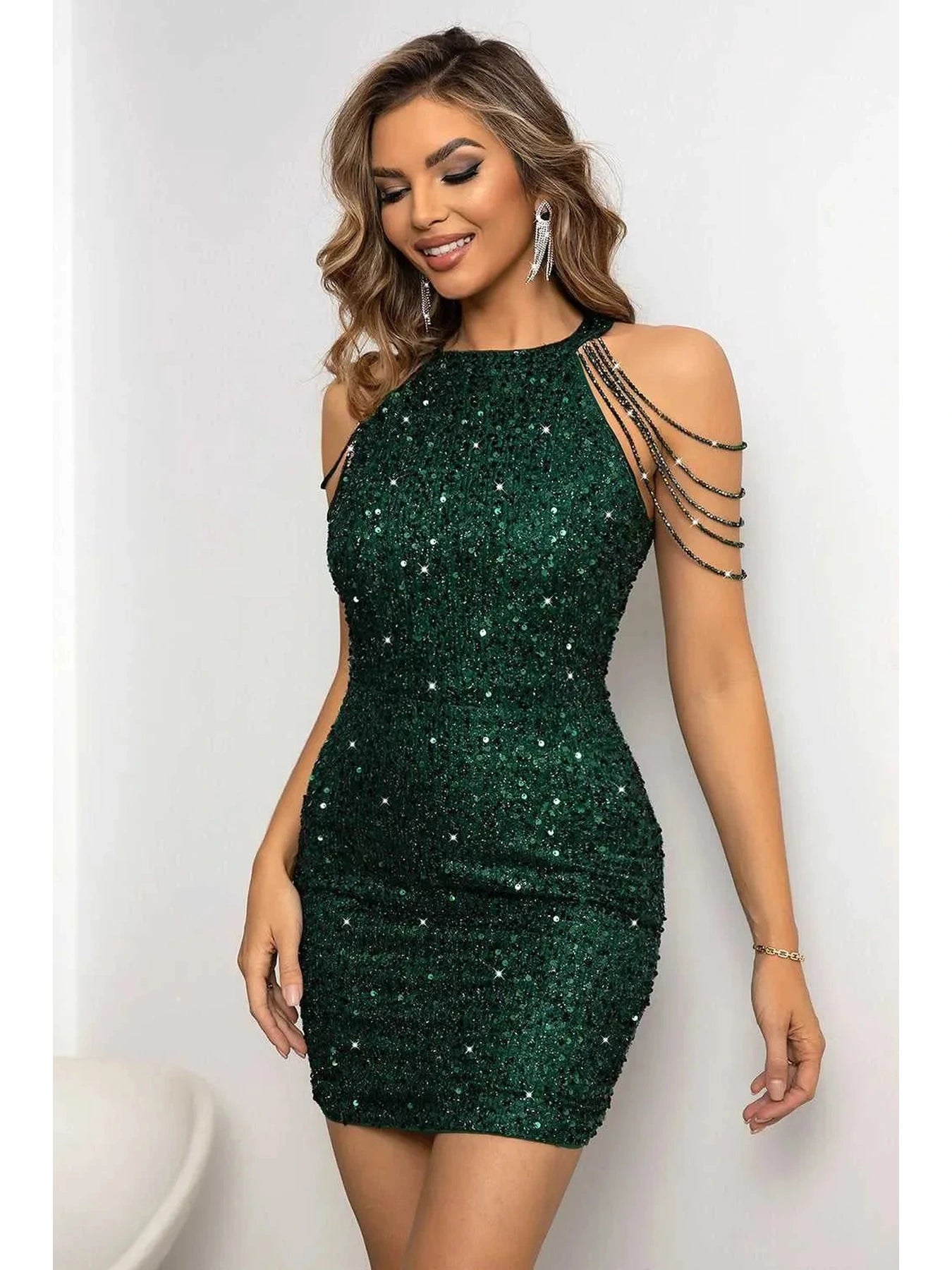 Sequin Round Neck Mini Dress -- 