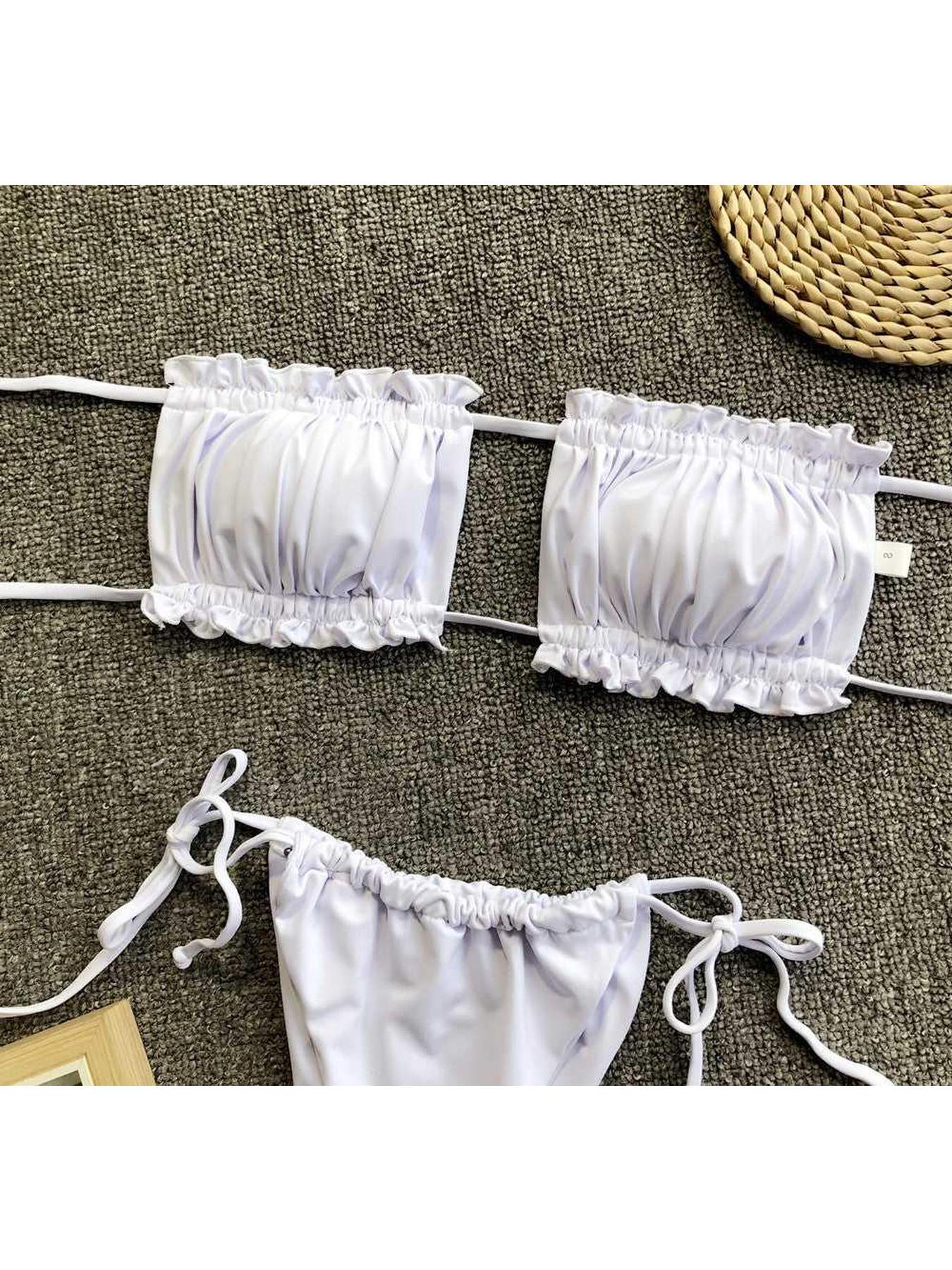 Frill Trim Ruched Bikini Set -- 