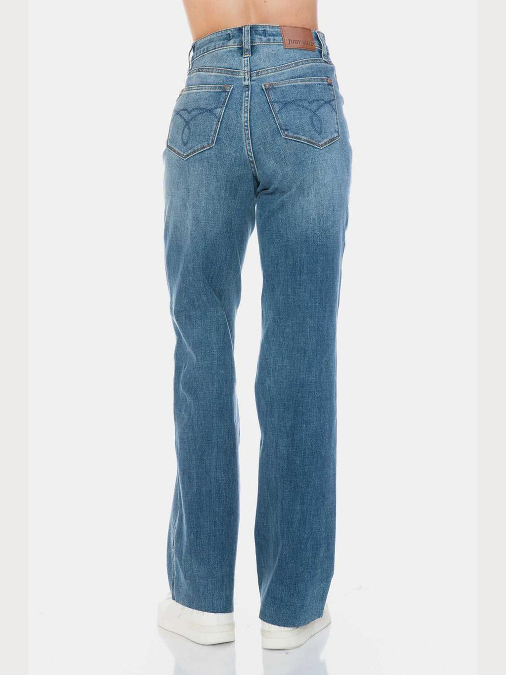 Judy Blue Full Size Tummy Control Cut Raw Hem Straight Jeans -- 