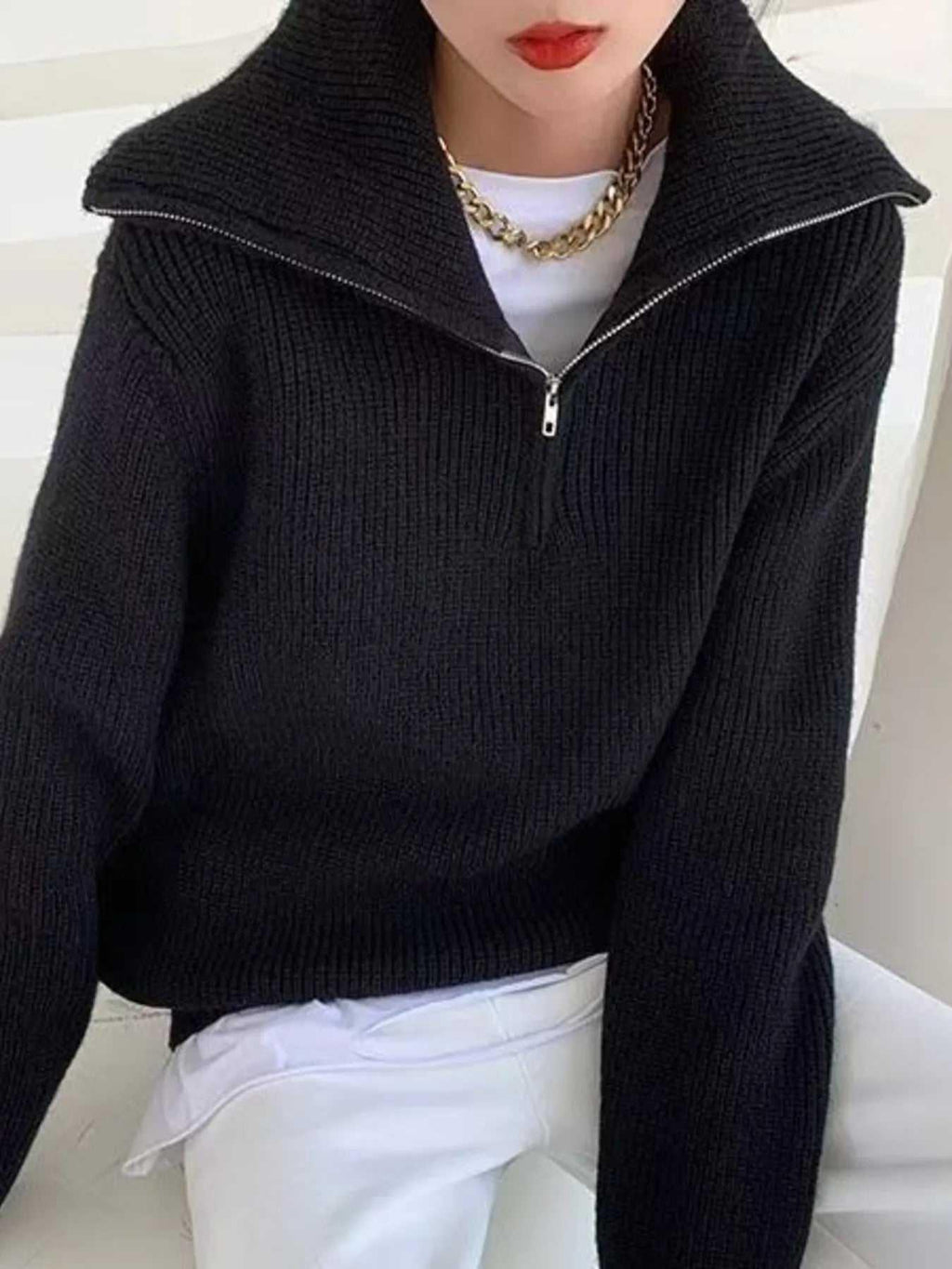 Half-Zip Long Sleeve Sweater -- 