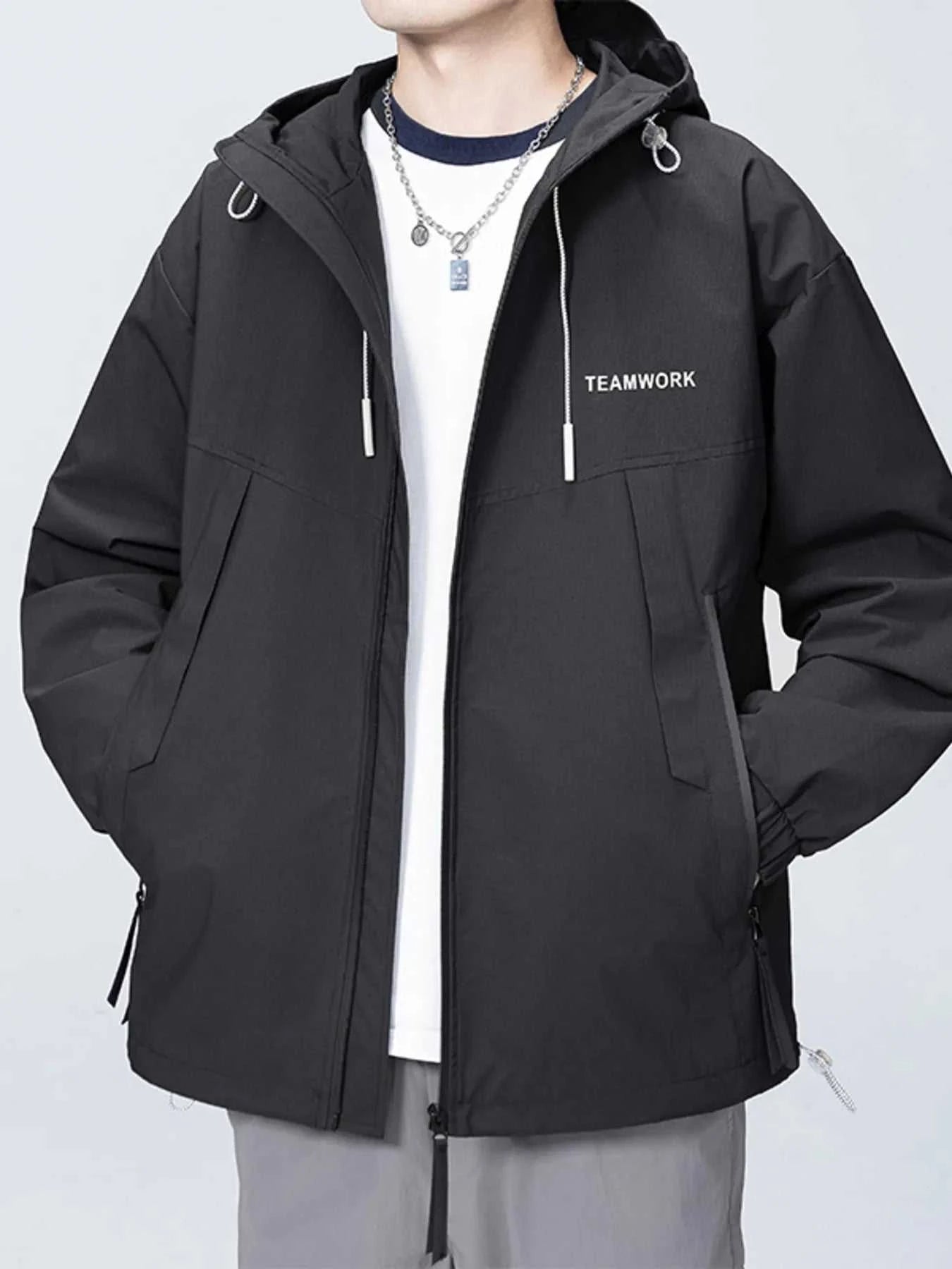 Men's Full Size Contrast Zip Up Long Sleeve Jacket Plus Size