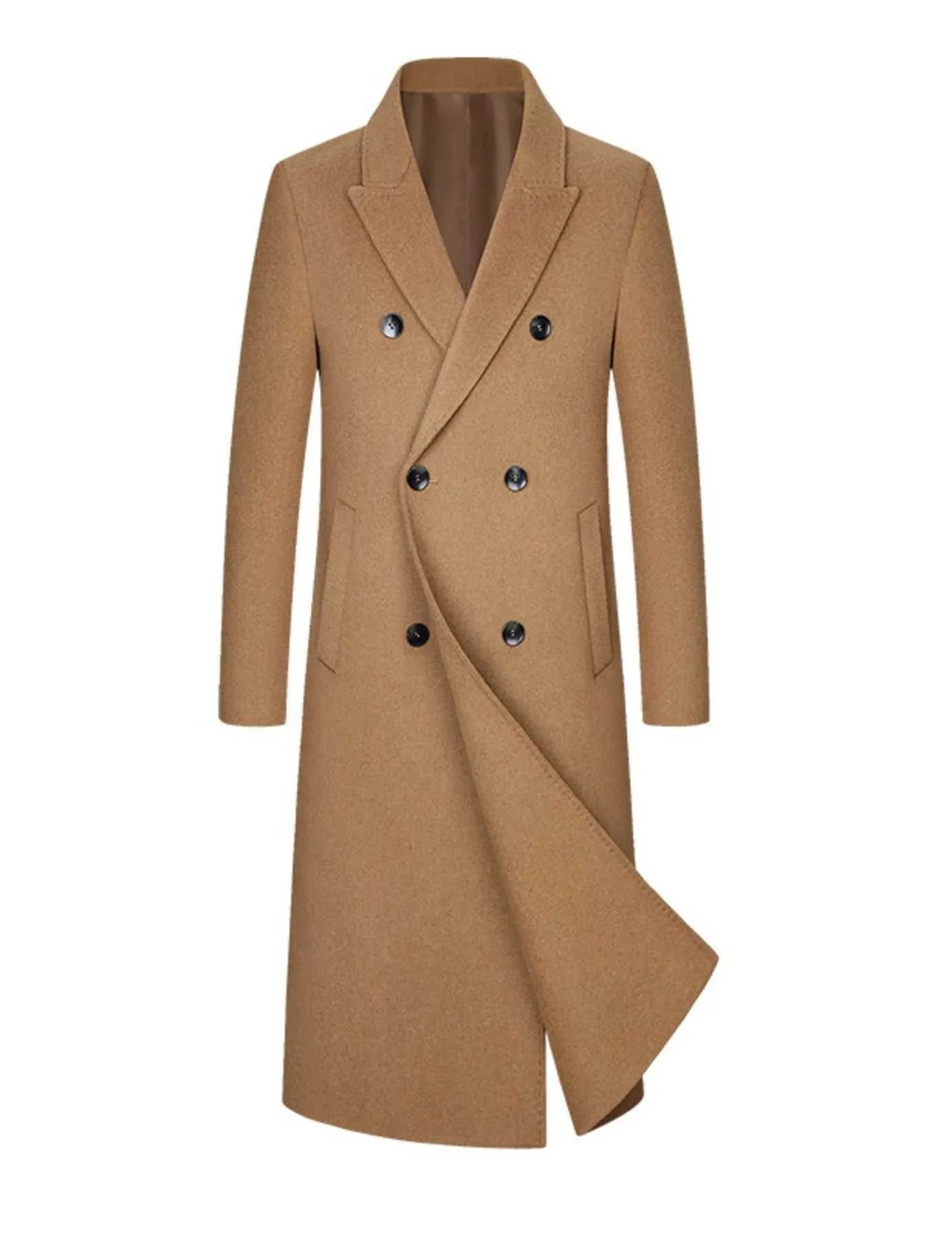Men's Plus Size Double-Breasted Longline Coat