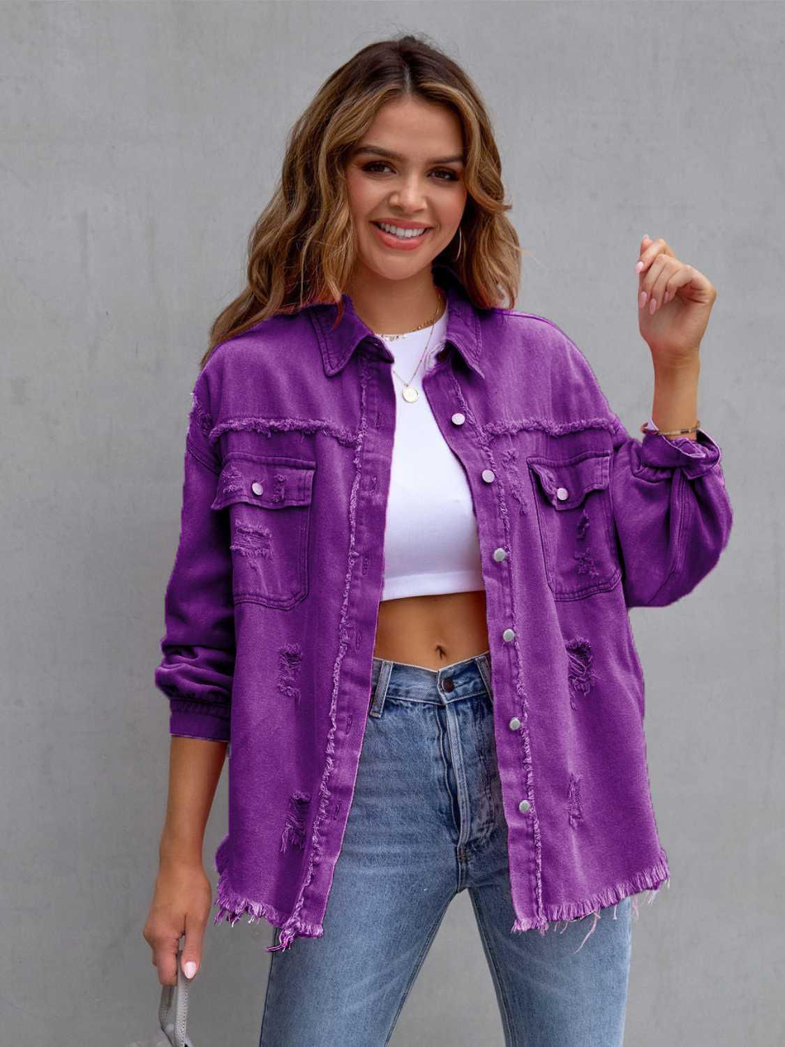 Distressed Drop Shoulder Denim Jacket -- 