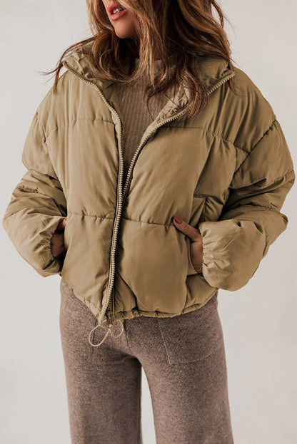 Zip Up Collared Neck Long Sleeve Winter Coat