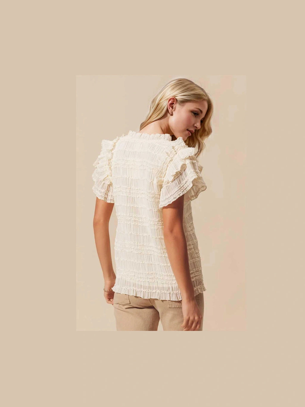 Oh Full Size Frill Notched Flounce Sleeve Blouse -- 