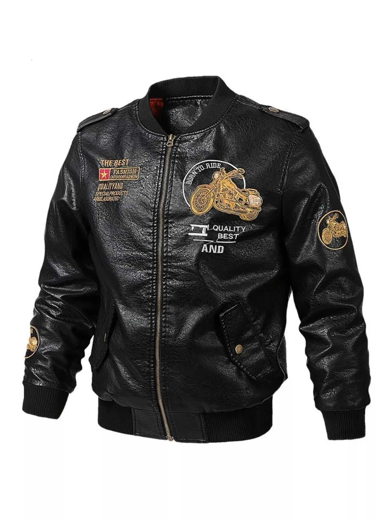 Men's Plus Size Zip Up Long Sleeve Motorcycle Jacket