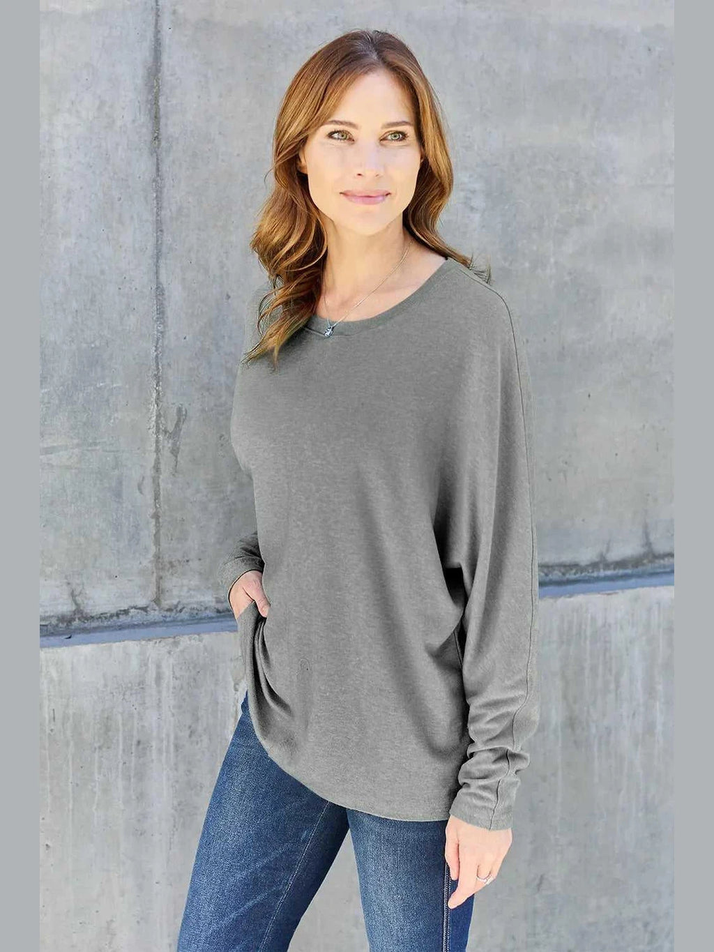 Double Take Full Size Round Neck Long Sleeve T-Shirt -- 
