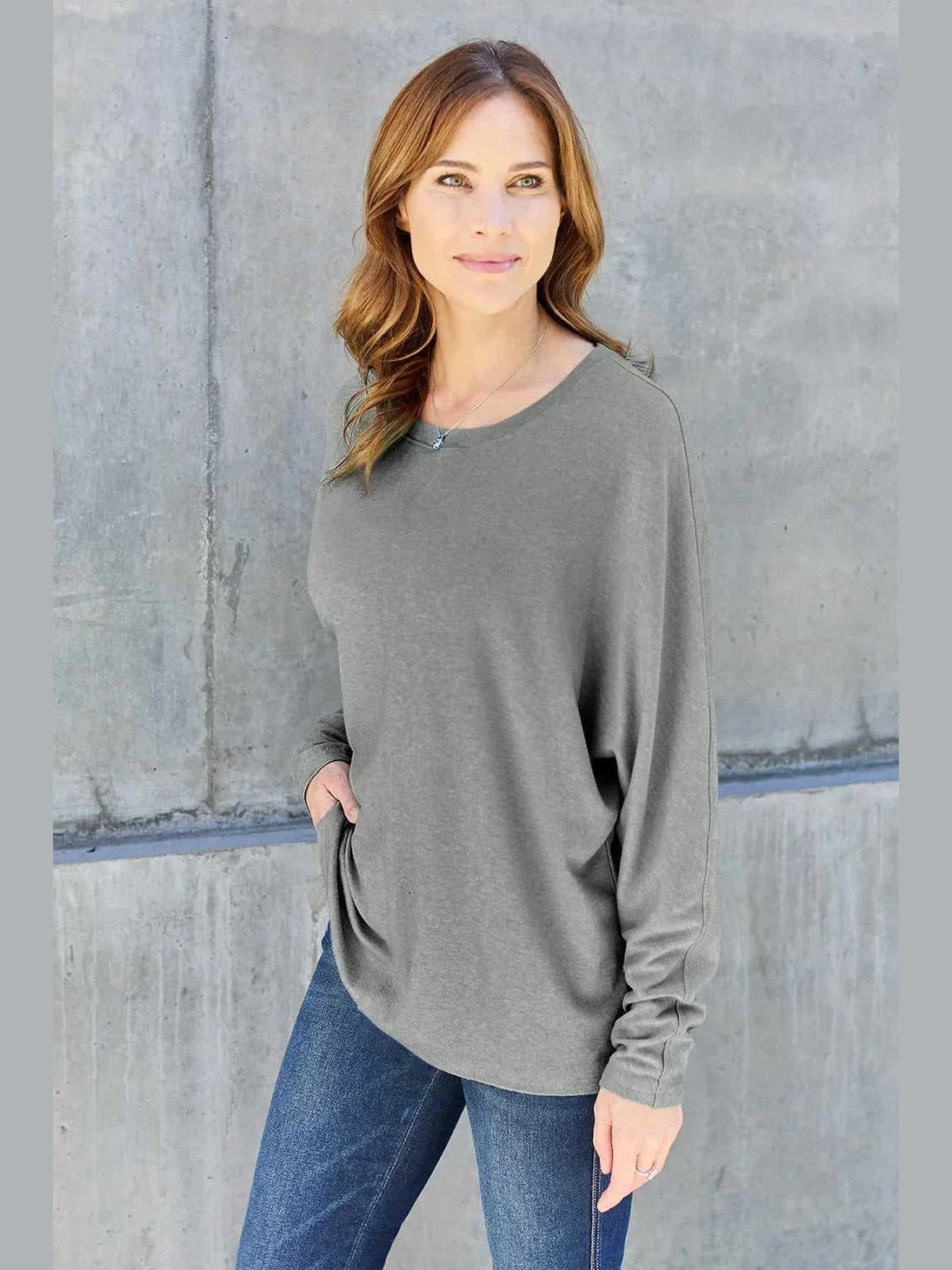 Double Take Full Size Round Neck Long Sleeve T-Shirt -- 