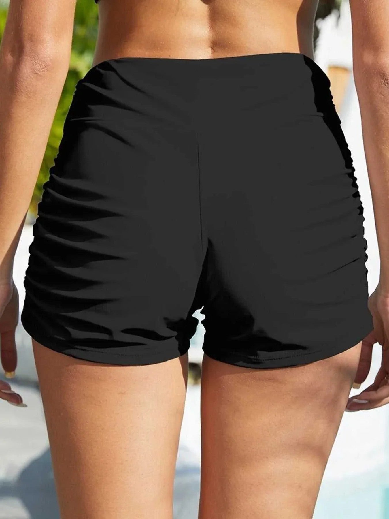 FAM-FAM Ruched Mid-Rise Waist Swim Shorts -- 