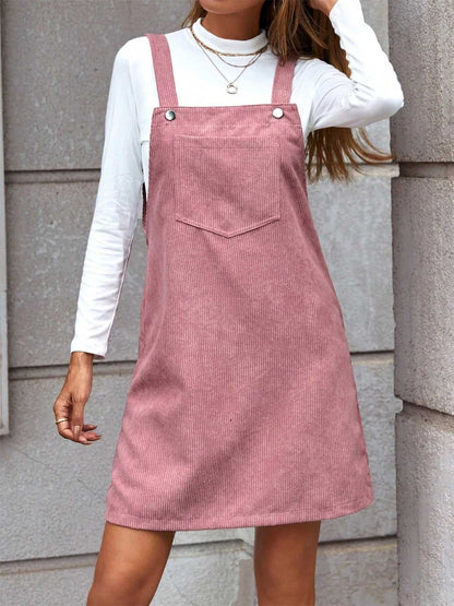 Corduroy Overall Mini Dress with Pocket