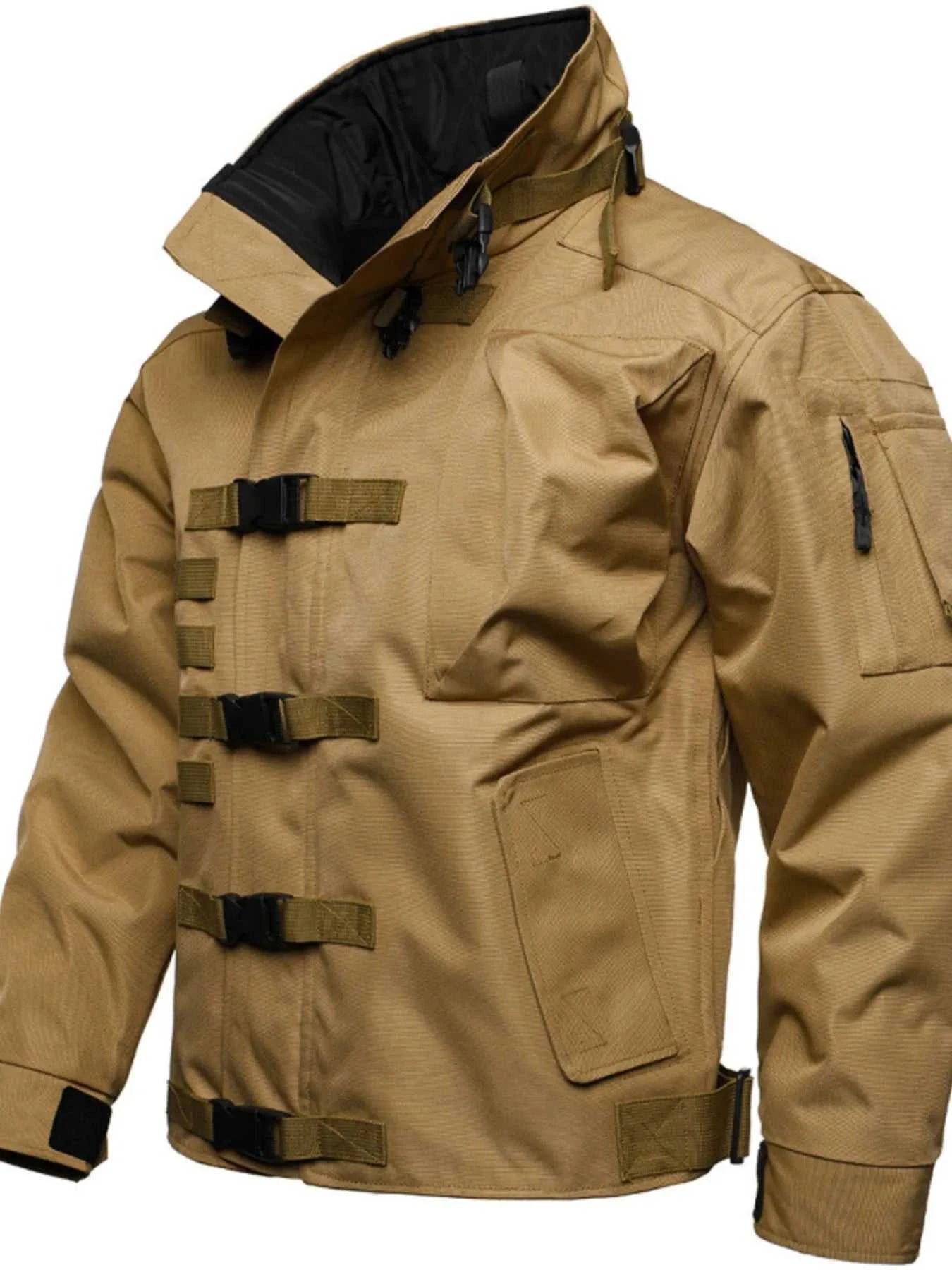 Men's Full Size Multi Buckle Water-Resistant Jacket Plus Size
