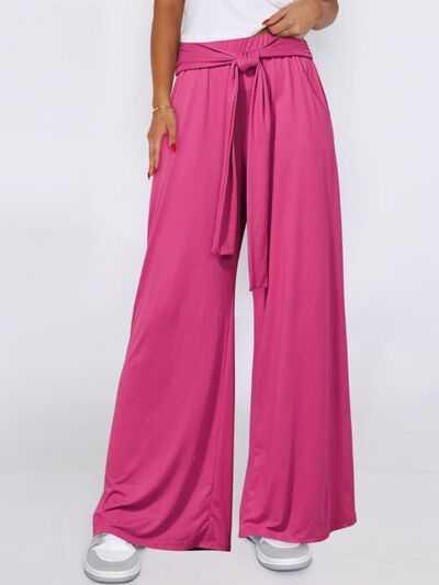 Tied Wide Leg Pants with Pockets -- 