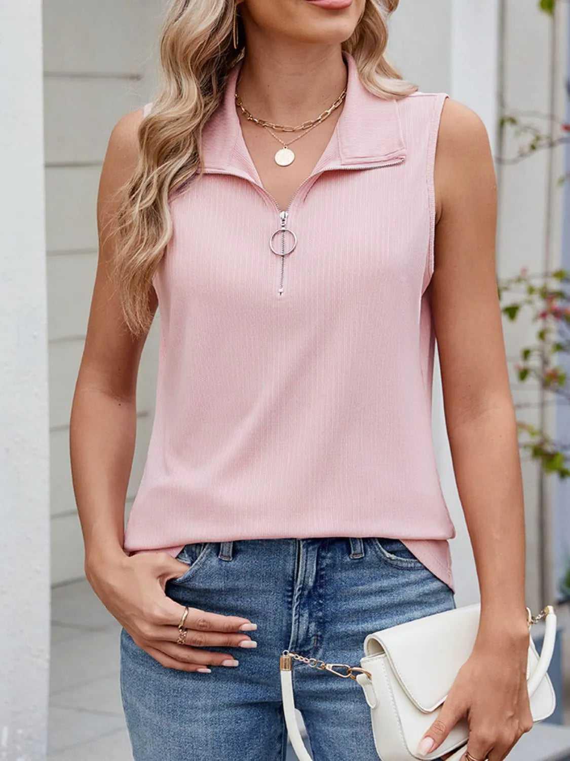 Quarter Zip Collared Tank -- 