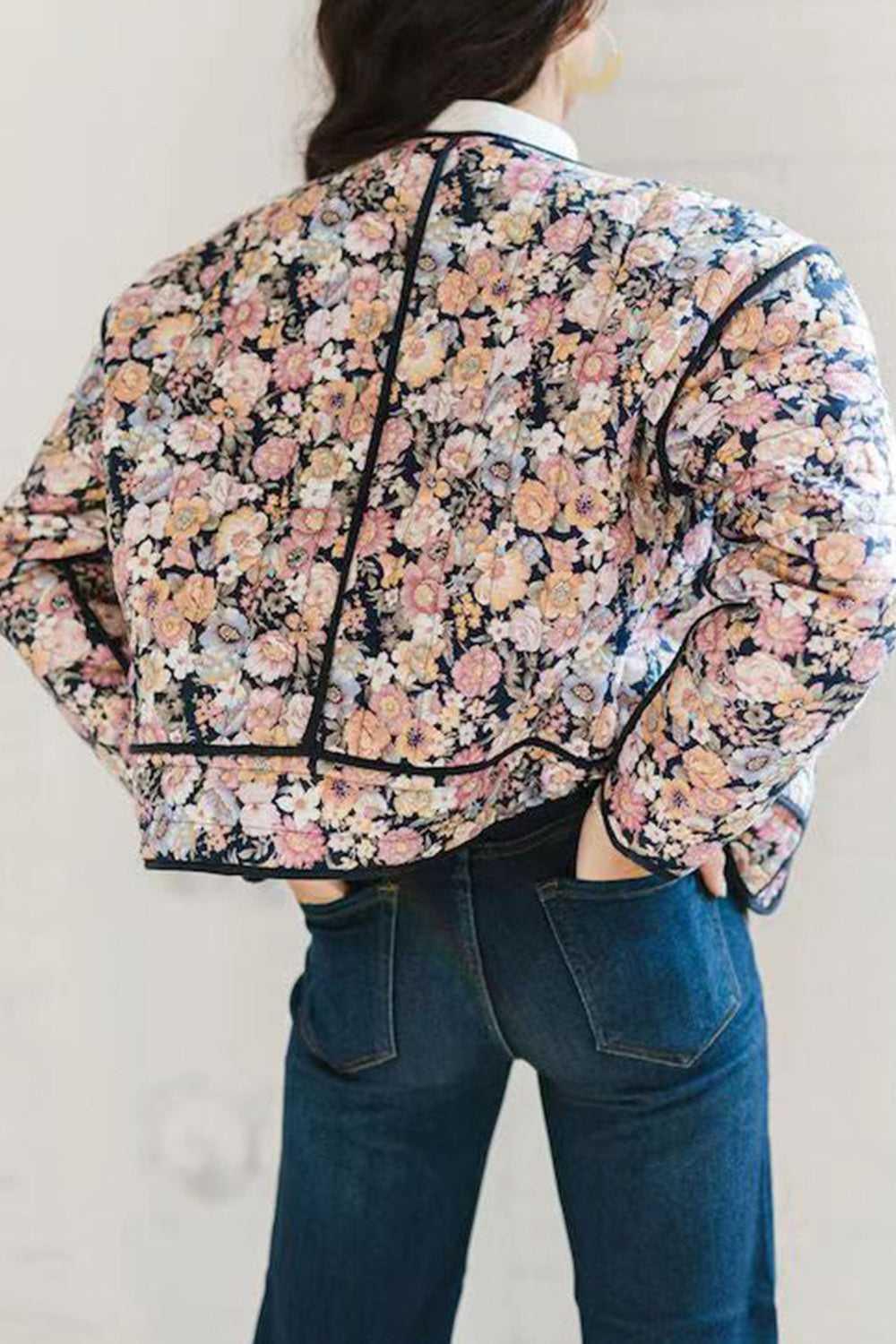 Floral Button Up Long Sleeve Winter Coat -- 