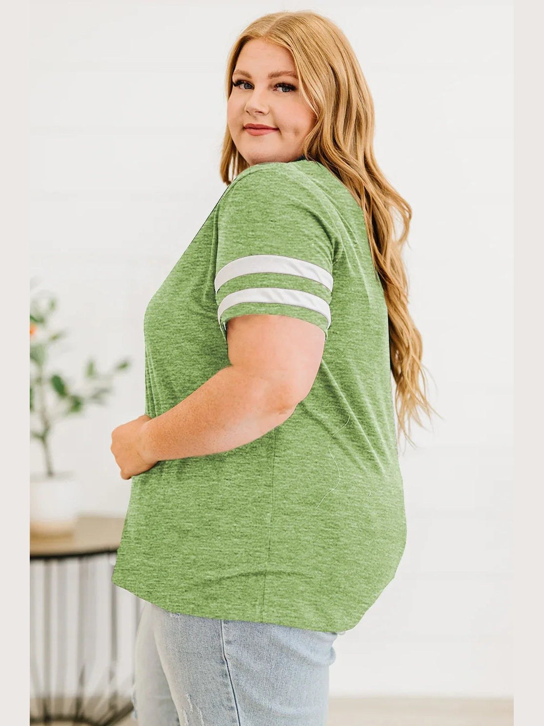 Plus Size Striped V-Neck Tee Shirt -- 