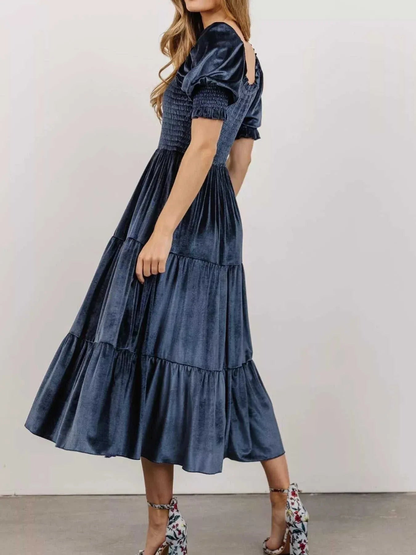 Velvet Smocked Tiered Midi Dress -- 